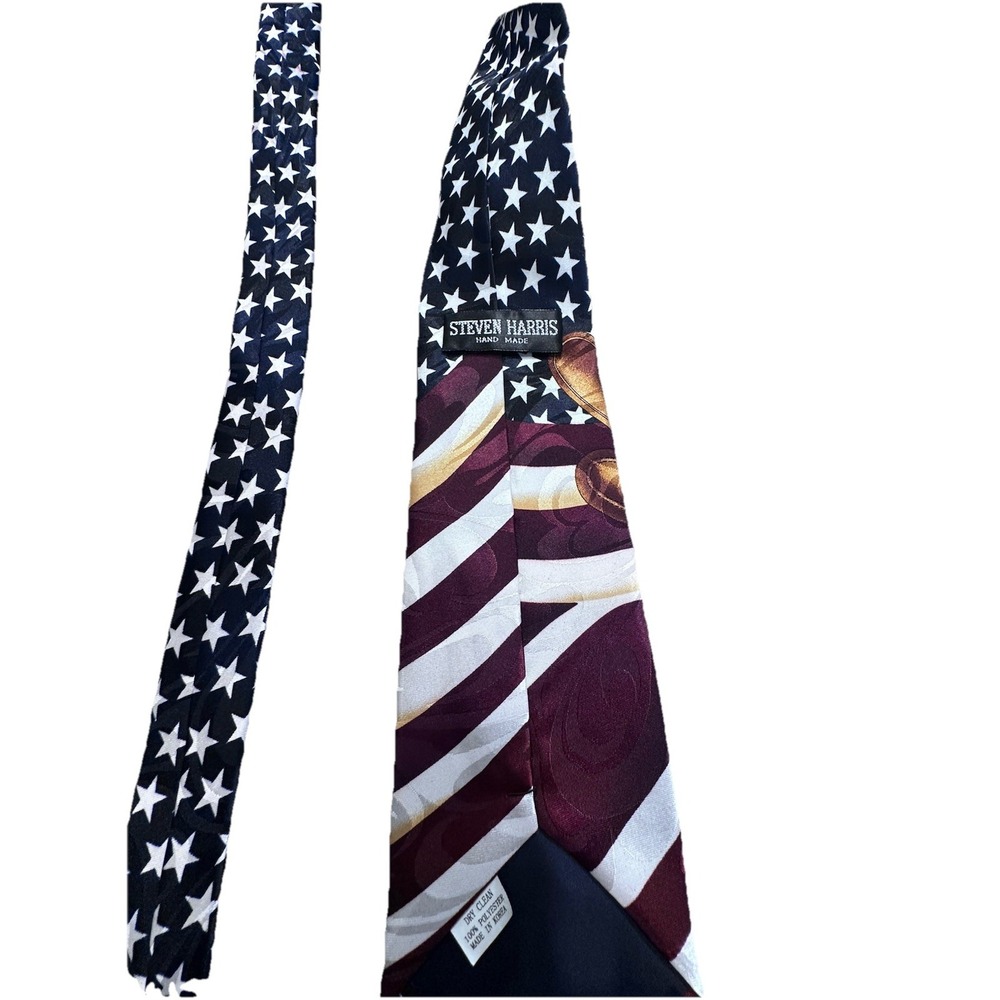 Steven Harris Men's Tie Red White Blue Stars‎ Stripes Patriotic Baseball - Picture 2 of 5